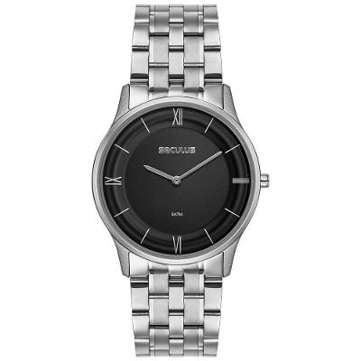 Relógio Masculino Aço Prata Slim Mostrador Preto em Aço Inox 39MM Séculus