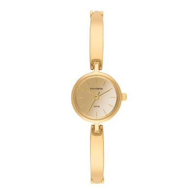 Relógio Feminino Bracelete Espelhado Dourado Analógico em Metal com Mostrador Espelhado Mondaine