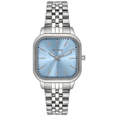 Relógio Feminino Minimalista Analógico em Aço Inox Mostrador Azul Séculus
