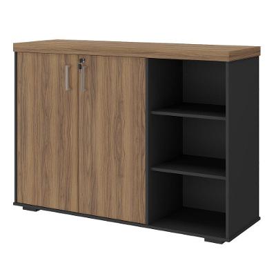 Balcão Escritório Executivo 2 Portas 1 Prateleira MDP 136CM Nogal Preto Artany