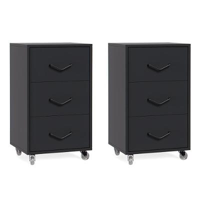 Kit 2 Gaveteiros 3 Gavetas Steel Moderno MDF MDP Preto 40CM EJ Móveis