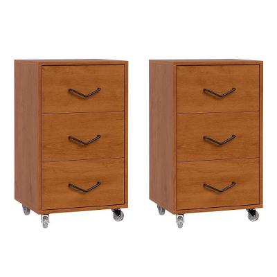 Kit 2 Gaveteiros 3 Gavetas Steel Moderno com Rodízios Freijó MDF MDP EJ Móveis