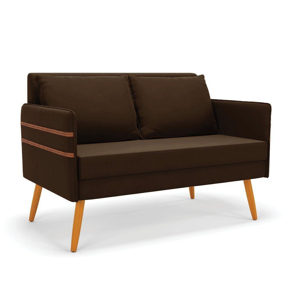 Namoradeira 02 Lugares Mari Suede Pés Palito Castanho - D'rossi Cor Marrom - 1