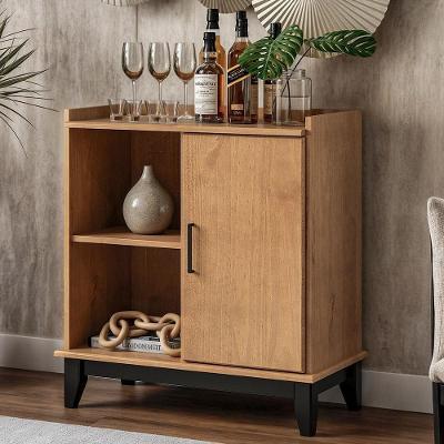 Balcão Aparador Bar Z25 1 Porta 2 Prateleiras Madeira Maciça 80CM Marrom