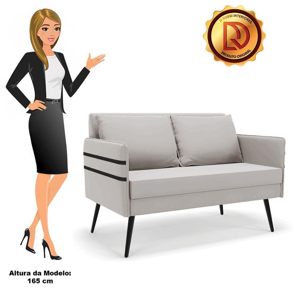 Namoradeira 02 Lugares Mari Veludo Pés Palito De Ferro - D'rossi Cor Cinza - 3