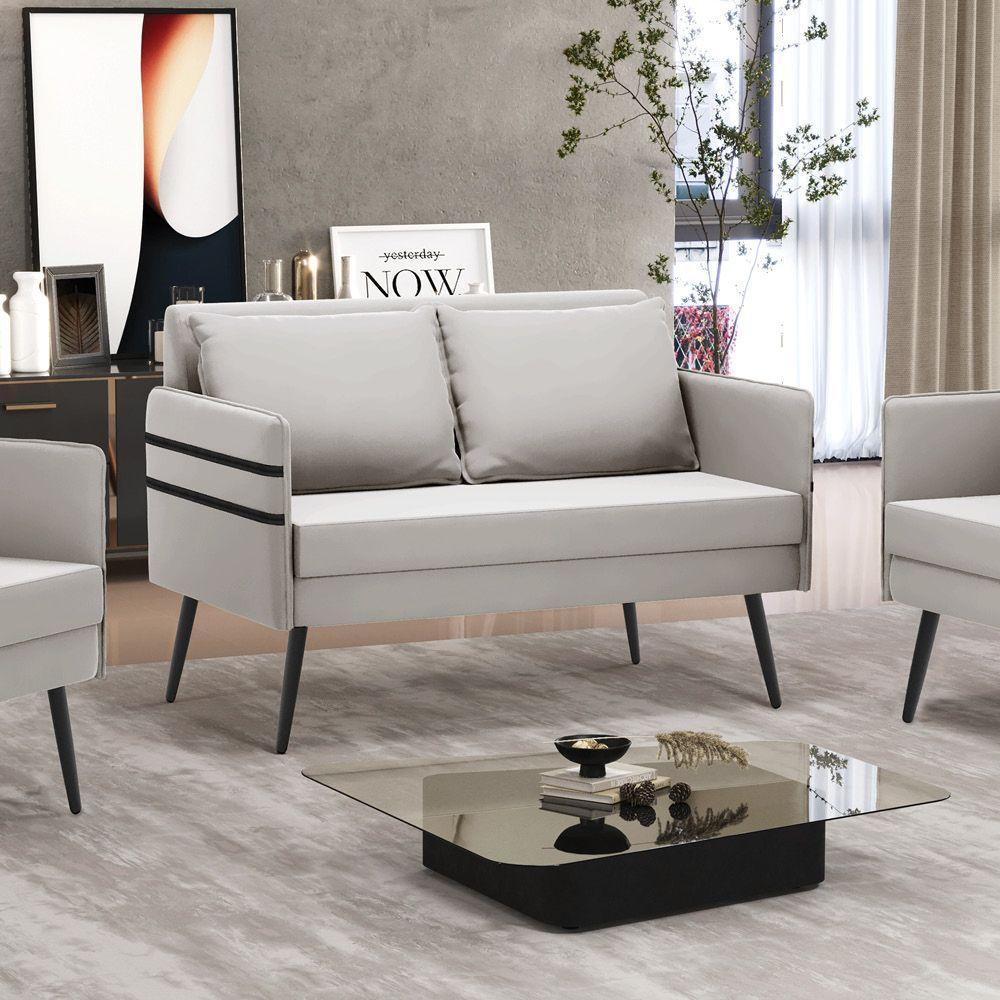 Namoradeira 02 Lugares Mari Veludo Pés Palito De Ferro - D'rossi Cor Cinza - 8