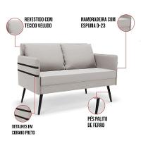 Namoradeira 02 Lugares Mari Veludo Pés Palito De Ferro - D'rossi Cor Cinza