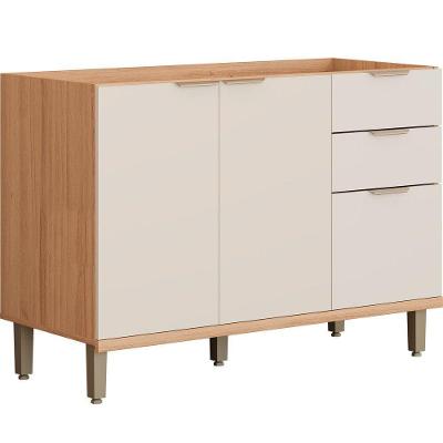 Balcão Bles Jequi 2 Portas 3 Gavetas MDF 120CM Off White sem Tampo Linea Brasil
