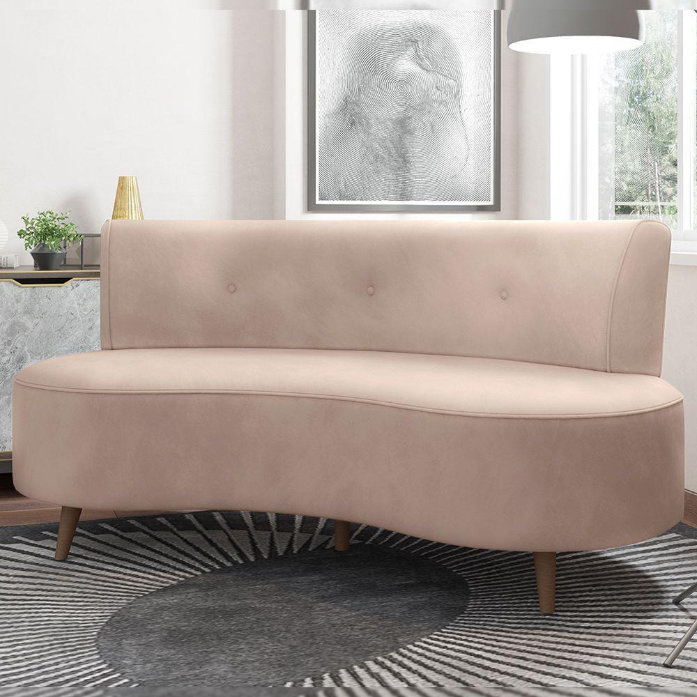 Sofá Living 2 Lugares 135cm Aang Pés Palito Veludo Rosê G33 - Gran Belo - 1