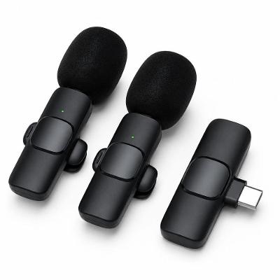 Microfone Lapela Voz Real Type C Duplo Wireless Conteúdo Hd 360 graus  Preto MDM 2 Transmissores