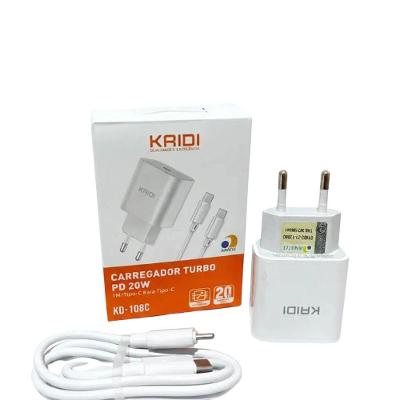 Carregador MDM Kaidi 20W USB-C Compatível com Dispositivos Lightning Sistema Seguro Branco