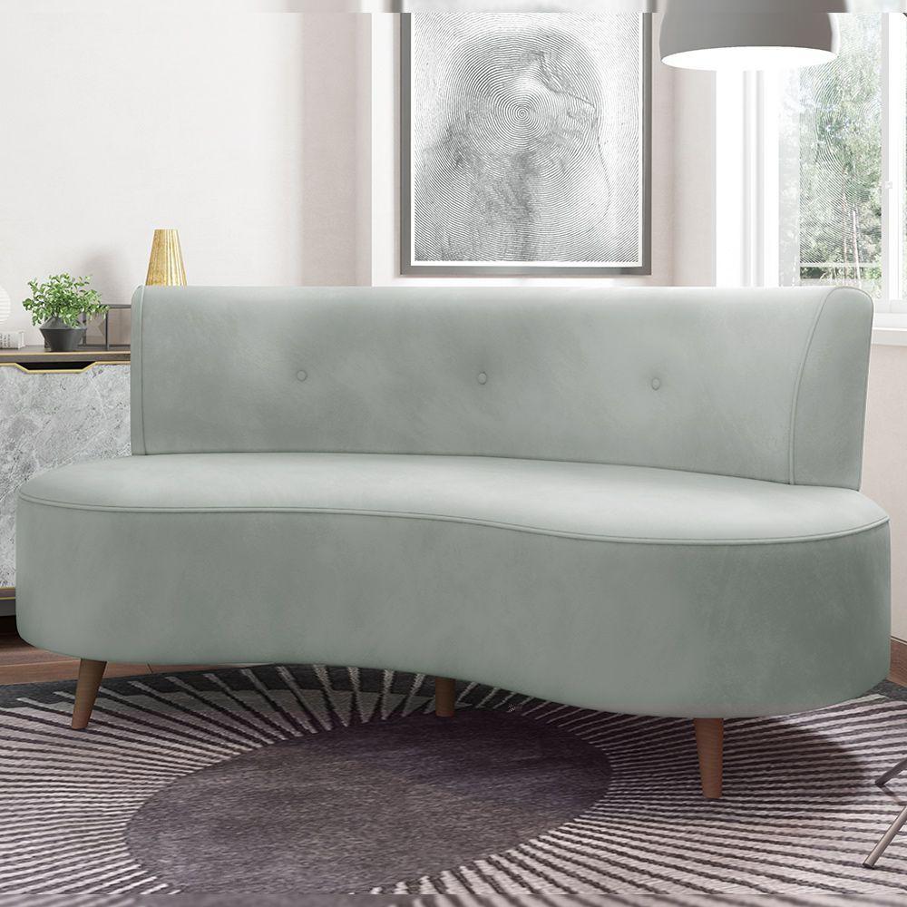 Sofá Living 2 Lugares 135cm Aang Pés Palito Veludo Cinza Claro G33 - Gran Belo - 1