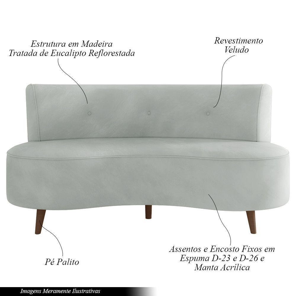 Sofá Living 2 Lugares 135cm Aang Pés Palito Veludo Cinza Claro G33 - Gran Belo - 7