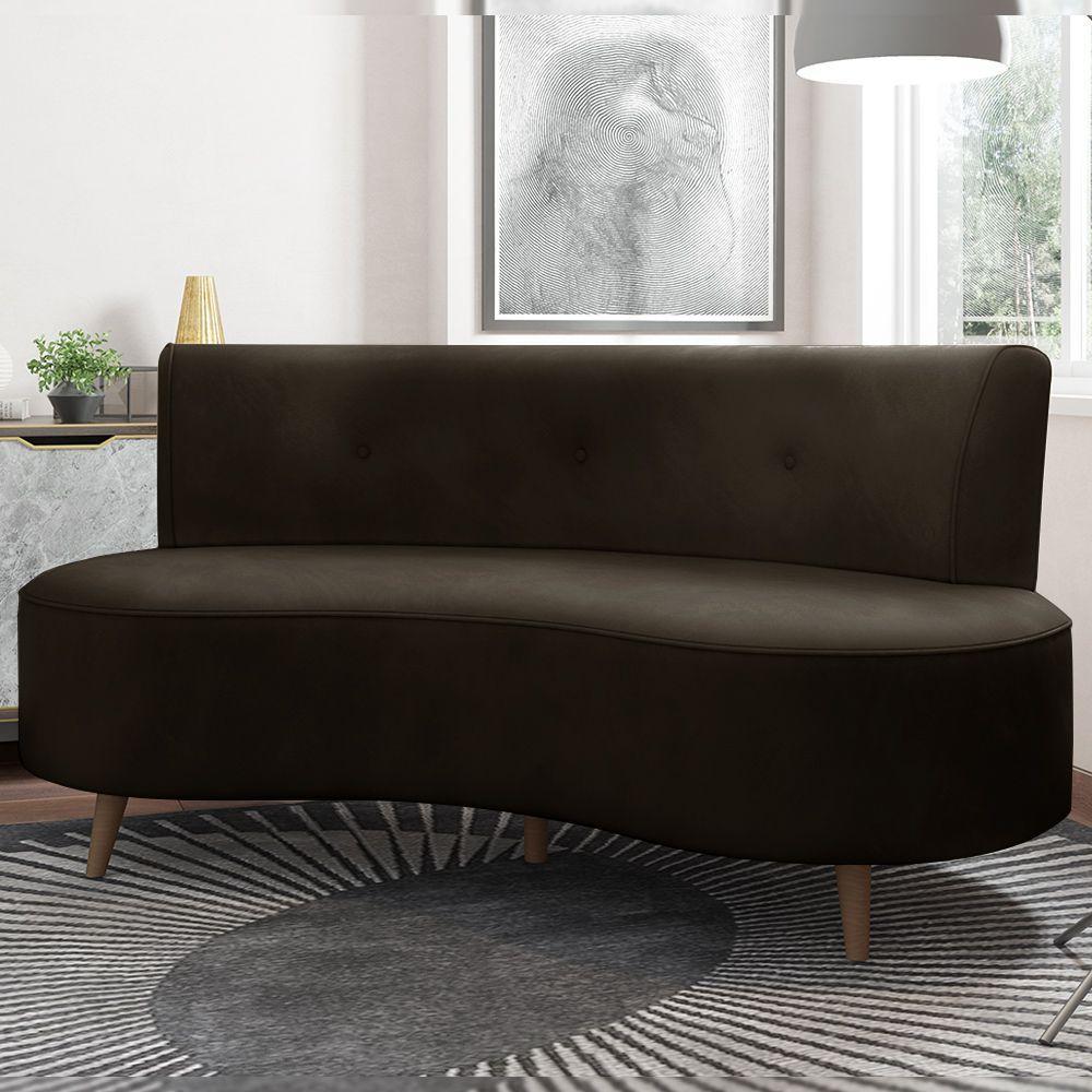 Sofá Living 2 Lugares 135cm Aang Pés Palito Veludo Marrom G33 - Gran Belo - 1