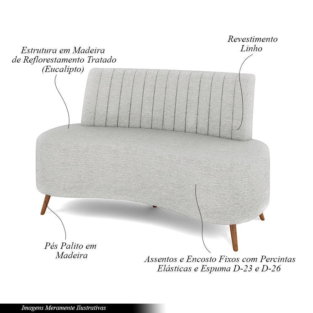 Sofá Living Decorativo 2 Lugares 1,60m Katara Cinza Claro Linho G33 - Gran Belo - 2