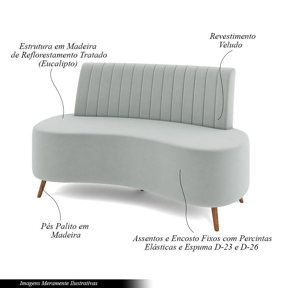 Sofá Living Decorativo 2 Lugares 1,35m Katara Cinza Claro Veludo G33 - Gran Belo - 5