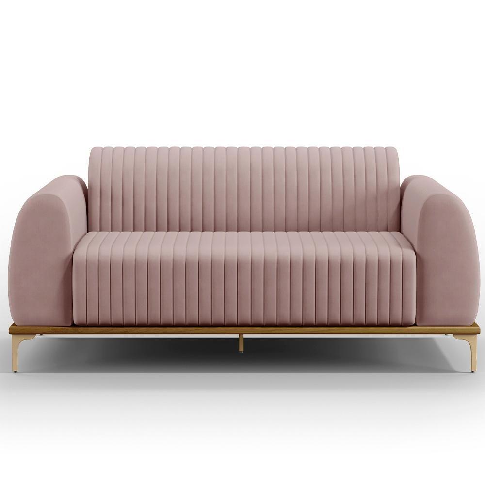 Sofá 3 Lugares Molino 210 Cm Pés D'ouro Veludo Rosê C-305 - 3