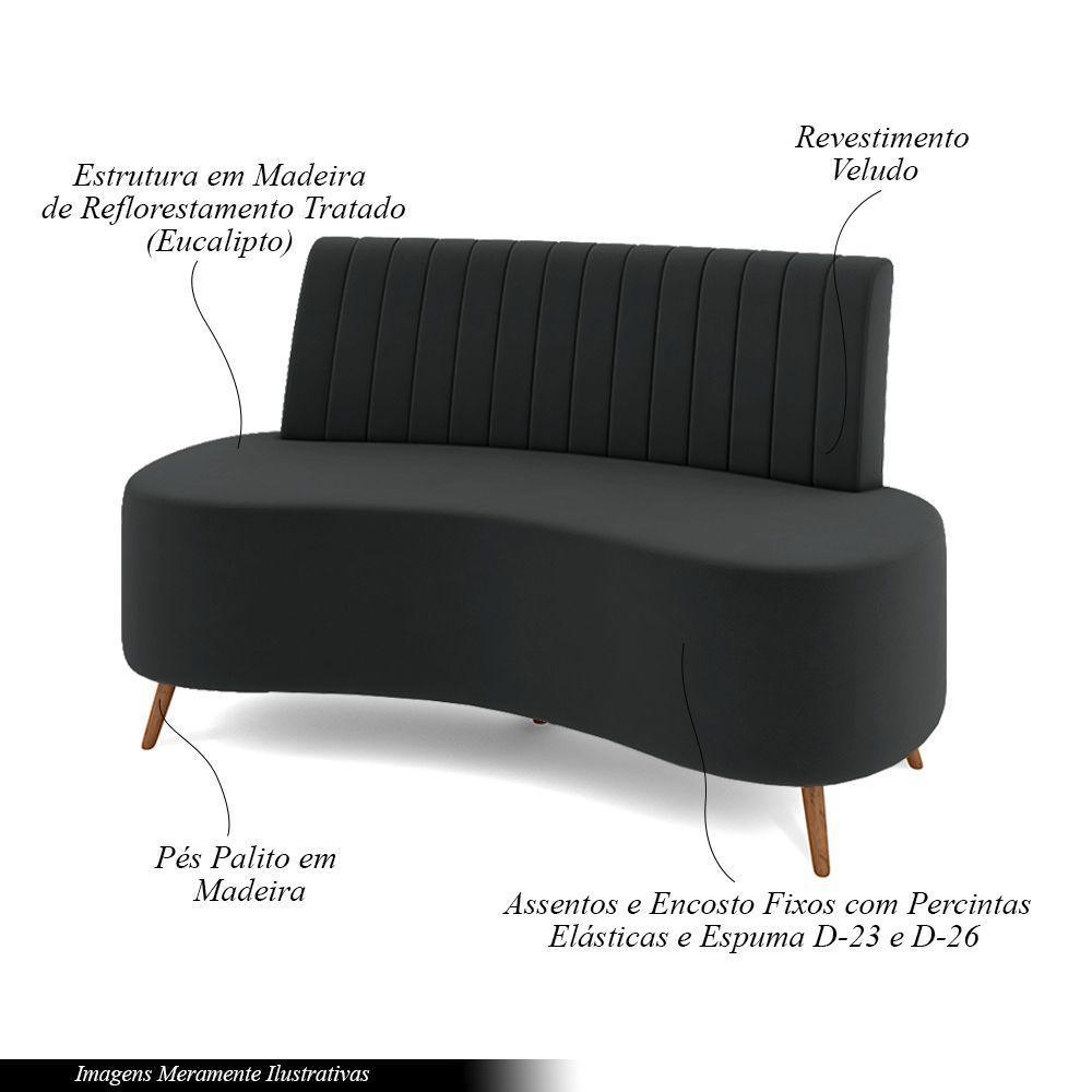 Sofá Living Decorativo 2 Lugares 1,60m Katara Cinza Escuro Veludo G33 - Gran Belo - 3