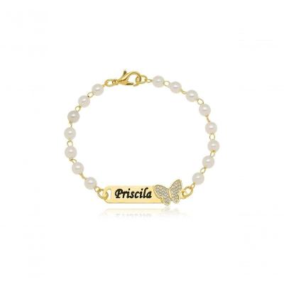 Pulseira Personalizada Floratta Joias F027 Banhado em Ouro 18k Perola Único Feminino