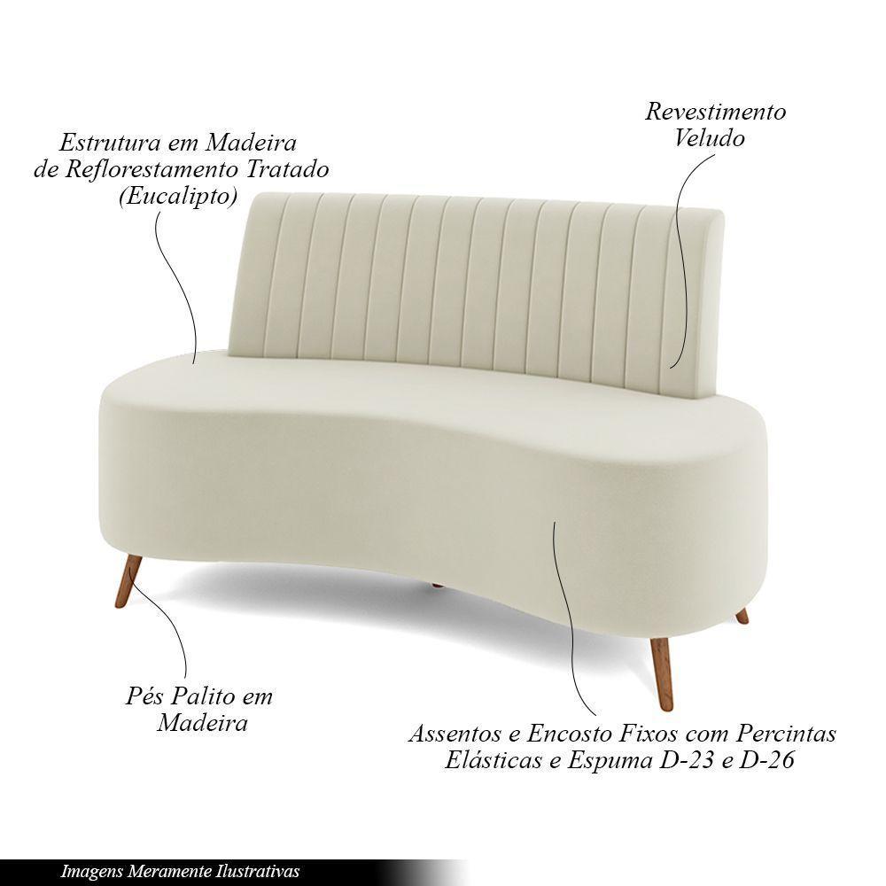 Sofá Living Decorativo 2 Lugares 1,35m Katara Bege Claro Veludo G33 - Gran Belo - 3