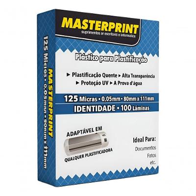 Plástico para Plastificação Masterprint 125 Micras 80x111 100 Folhas Transparente
