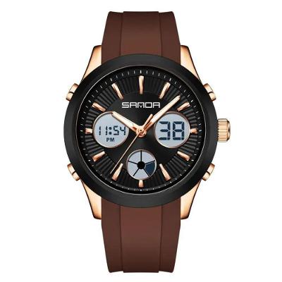 Relógio Analógico e Digital Display Duplo LED com Cronômetro Marrom em Silicone Sanda