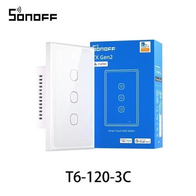 Interruptor de Parede Inteligente T6-120-3c com Relé Ajustável e Toque Branco Sonoff