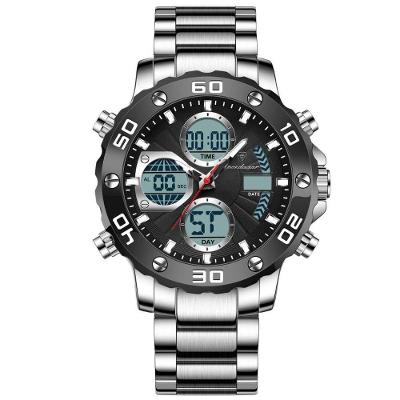 Relógio de Pulso Masculino Relógio Dupla Exibição Tempo Digital Aço Inox Analógico e Digital Cinza