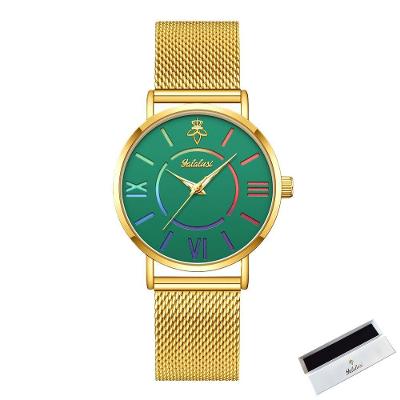 Relógio de Quartzo Feminino Mostrador Redondo Aço Inox Design Moderno Verde Sanda