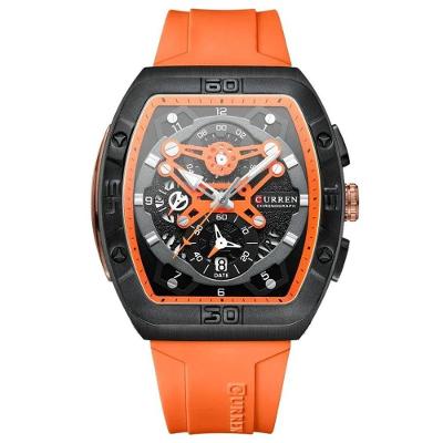 Relógio Cronógrafo Masculino Tonneau de Silicone Esportivo Laranja Curren