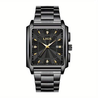 Relógio de Pulso Masculino Relógio Lige Dourado Clássico Aço Inox LED Dourado Lige