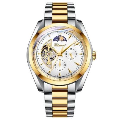 Relógio de Pulso Masculino Sol Lua e Estrela Cronógrafo Aço Inox Branco Poedagar