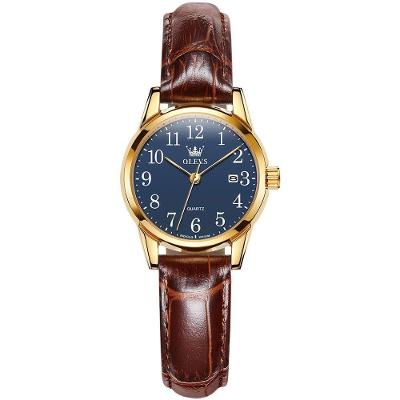 Relógio de Quartzo Feminino Elegante Esportivo Couro Azul Olevs