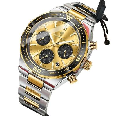 Relógio de Pulso Masculino Relógio Poedagar em Aço Inoxidável Quartz à Prova D'água Dourado