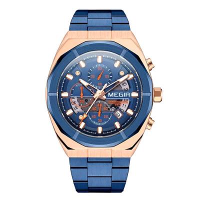 Relógio de Pulso Masculino Megir Esportivo em Aço Inox Azul 45MM