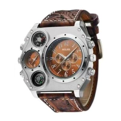 Relógio de Pulso Masculino Esportivo Nova com Pulseira em Couro PU Marrom Sanda