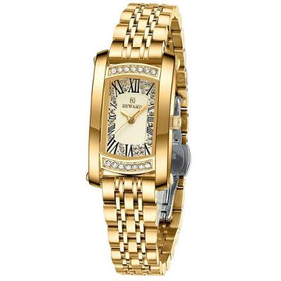 Relógio de Pulso Feminino Elegante Branco Dourado Analógico em Aço Inox com LED e Strass Reward