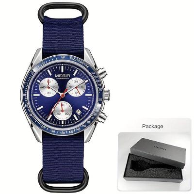 Relógio de Pulso Masculino Blue Cronógrafo em Tecido Azul Megir