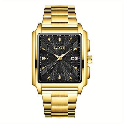 Relógio de Pulso Masculino Lige Dourado Clássico em Aço Inox com Display LED