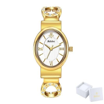 Relógio de Pulso Feminino Sofisticado a Ouro Branco Clássico em Metal com Strass Sanda