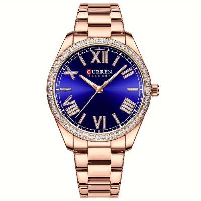 Relógio de Pulso Feminino Relógio de Quartzo Novo Luxuoso com Ponteiros Luminosos Azul Aço Inox