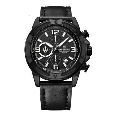 Relógio de Pulso Masculino em Couro 3atm à Prova D'água Multifuncional Branco e Preto Naviforce