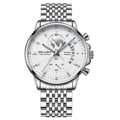 Relógio de Pulso Masculino com Mostrador Grande em Aço Inox Analógico Prateado