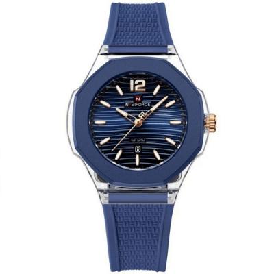 Relógio de Pulso Feminino Analógico Quartzo em Aço Inox Elegante Azul Naviforce 5ATM