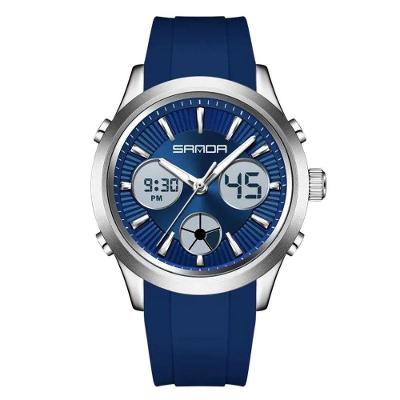 Relógio Analógico e Digital com Display LED e Cronômetro Pulseira Silicone Azul Sanda