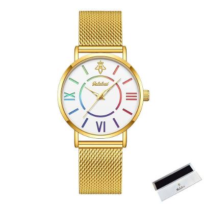 Relógio de Pulso Feminino de Luxo Aço Inox Analógico Branco Sanda