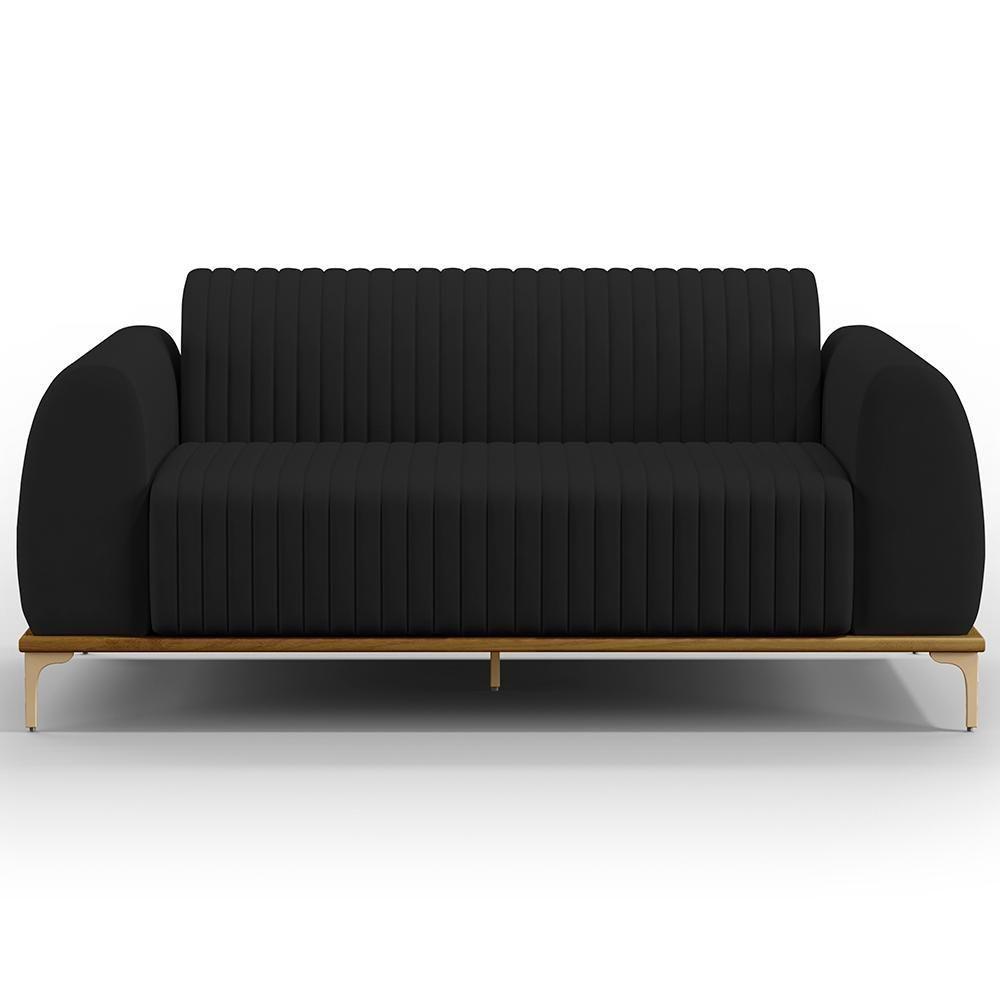 Sofá 3 Lugares Molino 180 Cm Pés D'ouro Veludo Preto C-300 - 6