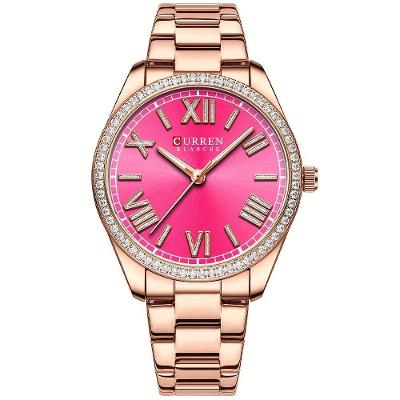 Relógio de Pulso Feminino Curren com Ponteiros Luminosos em Aço Inox Rosa
