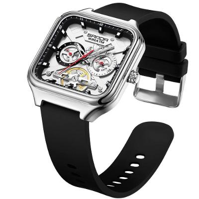 Relógio Analógico Masculino com Pulseira de Silicone Design Quadrado Preto Sanda