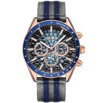 Relógio Masculino D Esign Analógico Tecido Versátil Azul Bronze Megir